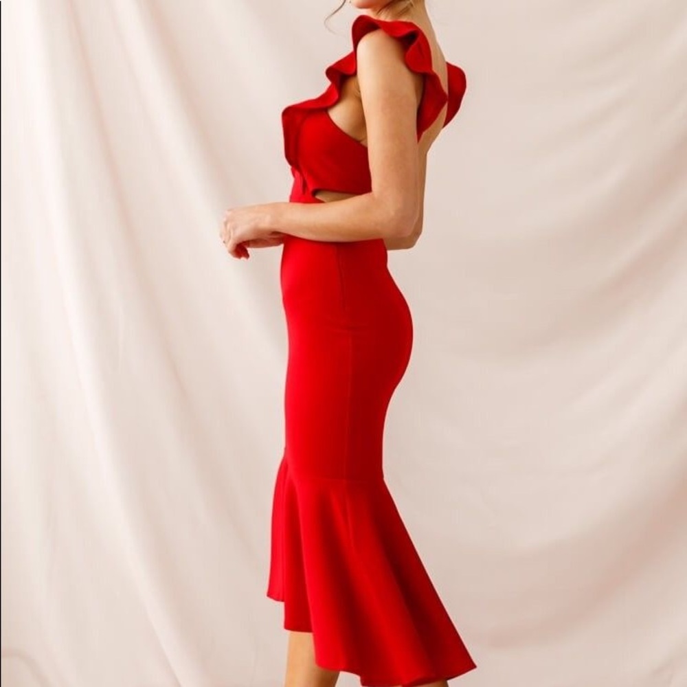 Selfie Leslie Jackie Ruffle Pinafore Red Dress